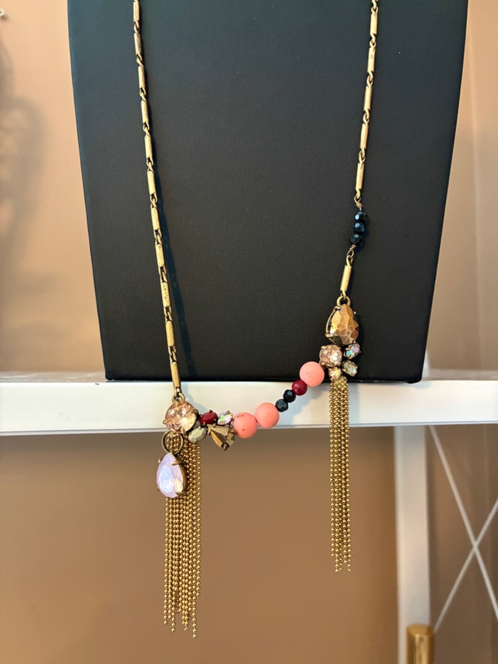 J. Crew Antique Gold Tassel Beaded Pendant Necklace